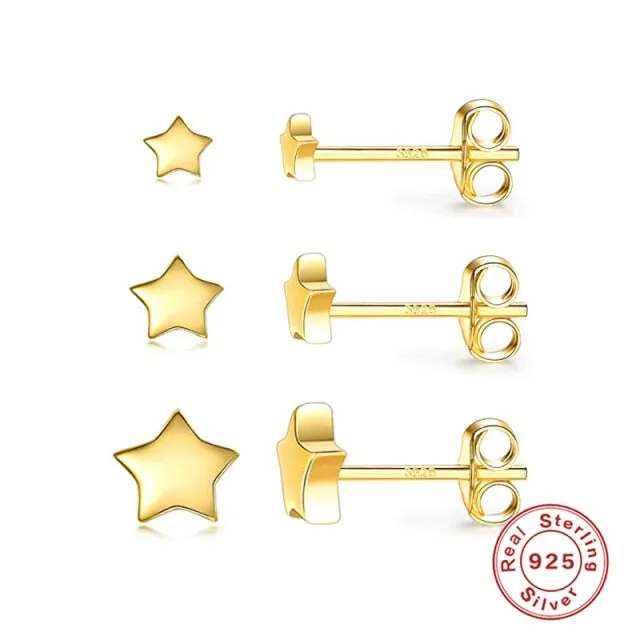 3PC 925 Sterling Silver Star Triangle Stud Earrings