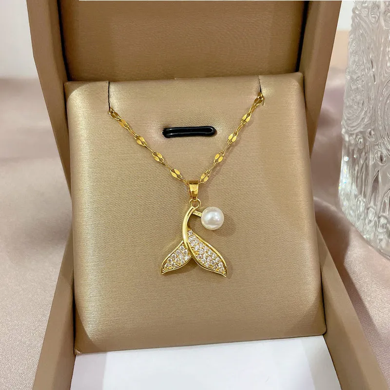 Beautiful Temperament Pearl Mermaid Tail Pendant Necklace For Women