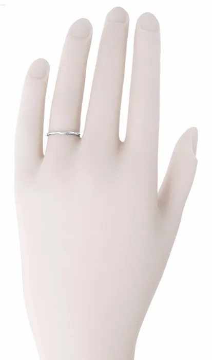 Dainty Single Edge Milgrain Vintage Wedding Band in 14 Karat White Gold - Ring Size 5.5