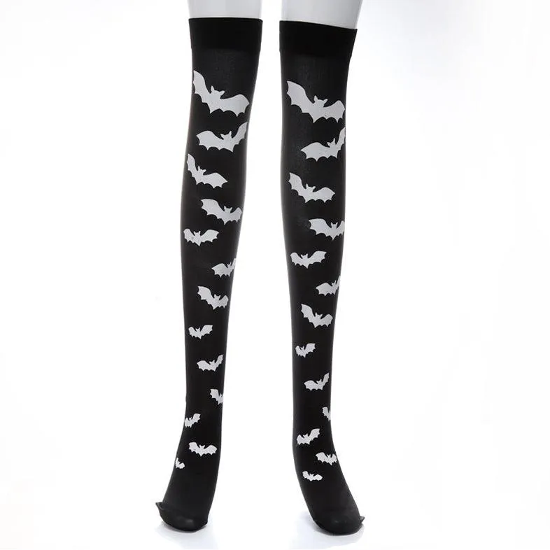 Gothic Skull Bat Spider Socks Collection, Sexy Over Knee Tights For Women