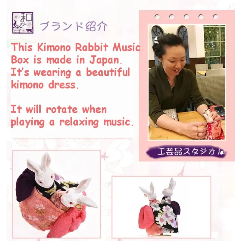 Handmade Kimono Rabbit Music Box - Dancing Rabbit Couples