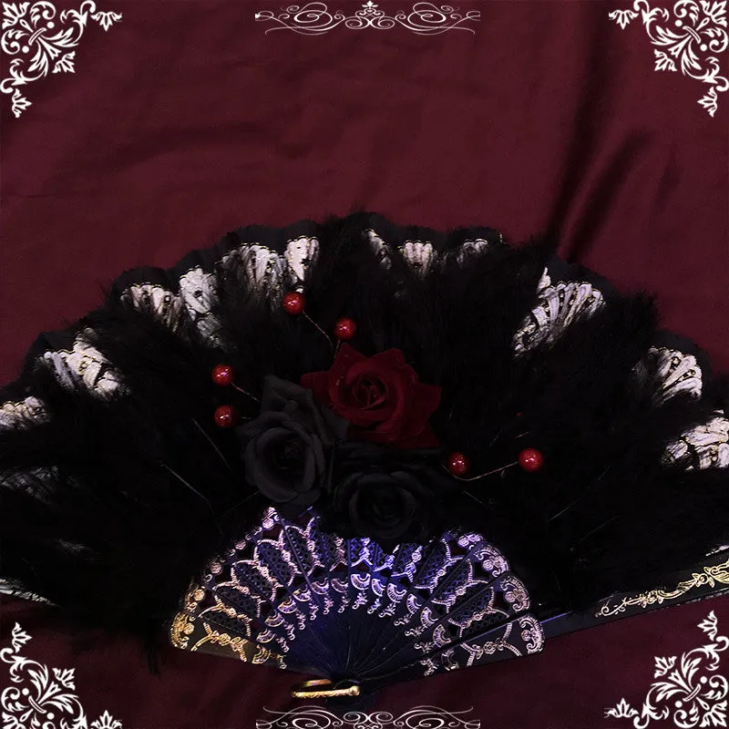 Hexagram~Dark themed Hand-made~Gothic Lolita Fox Fan