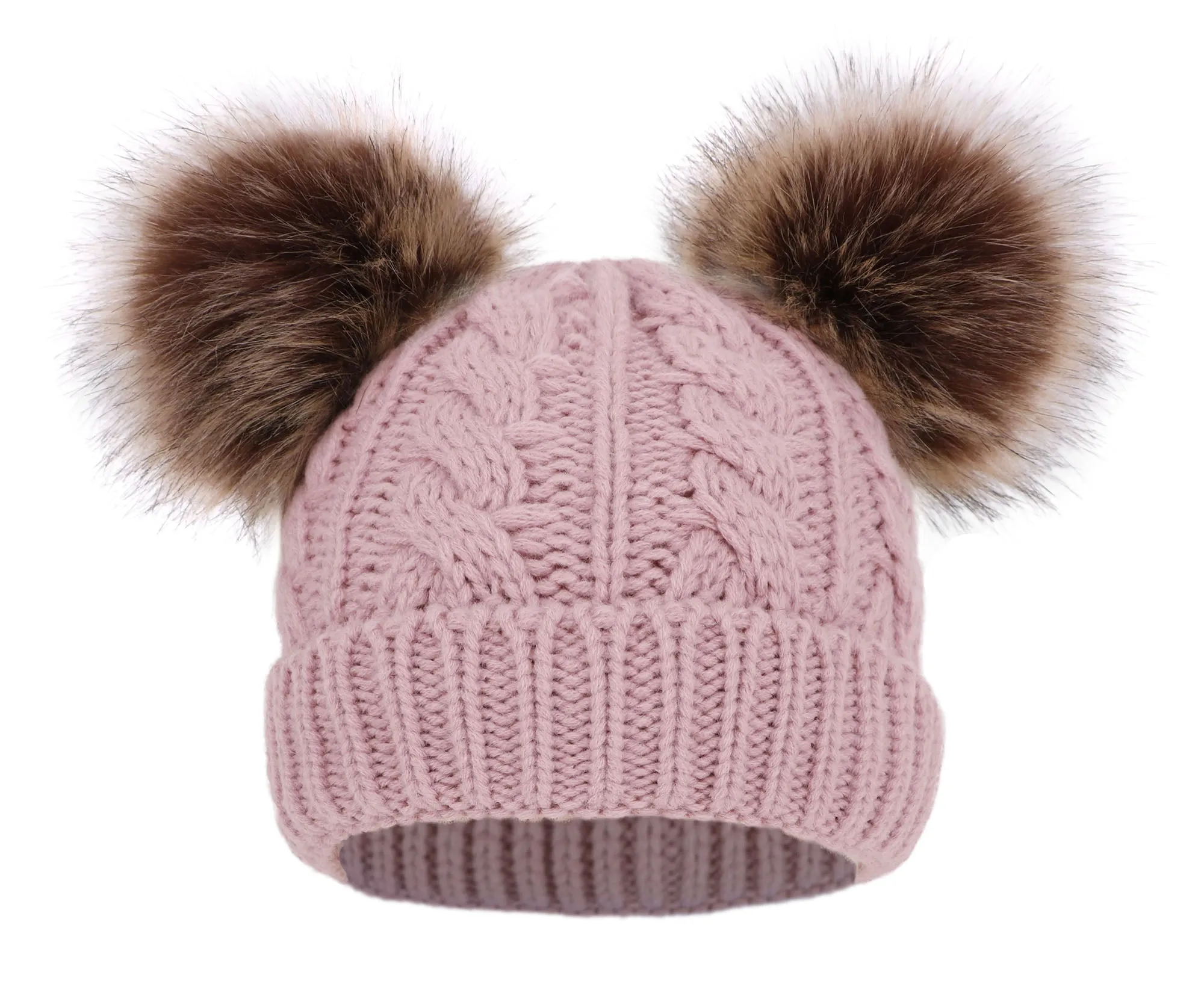 Kids Pom Pom Hat Fleece Girls Winter Beanie Hat
