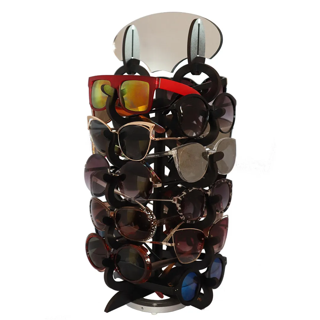 Rotating Wood Sunglasses Rack with Mirror - 20-Pair - Oversized Glasses