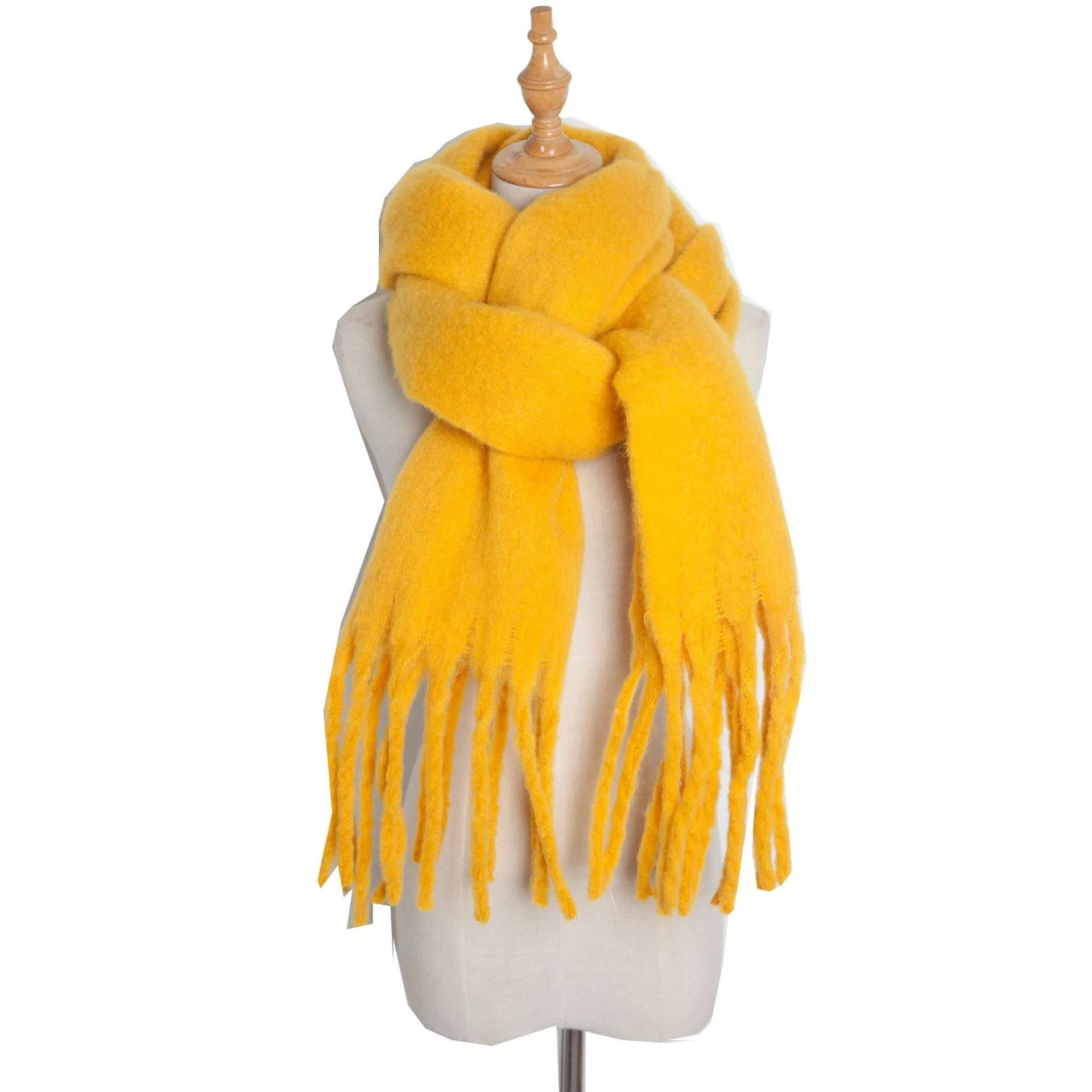 Soft Fringe Scarf Wrap - Mustard