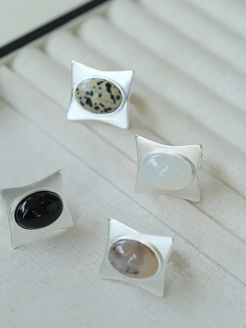 Square-Set Oval Gemstone Statement Open Ring