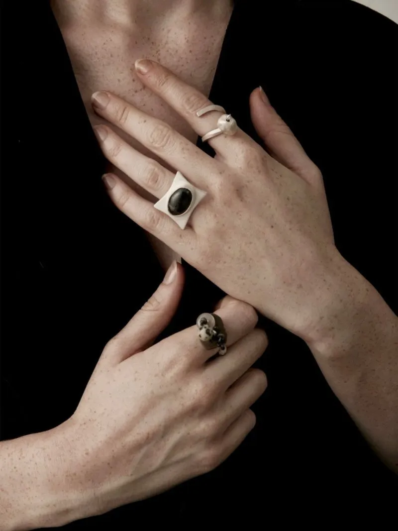 Square-Set Oval Gemstone Statement Open Ring