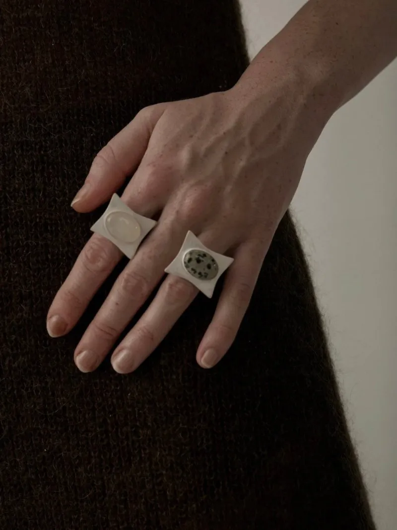 Square-Set Oval Gemstone Statement Open Ring