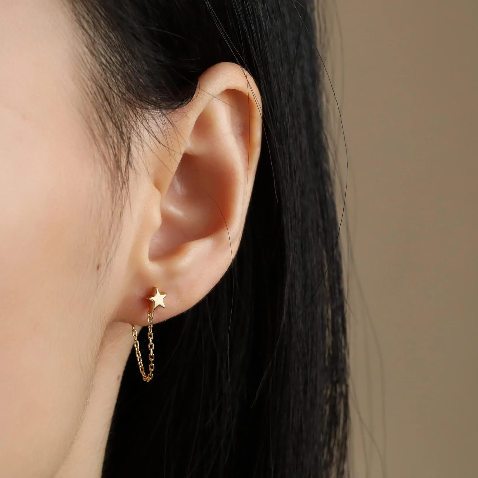 Star with Chain Dangle Earrings