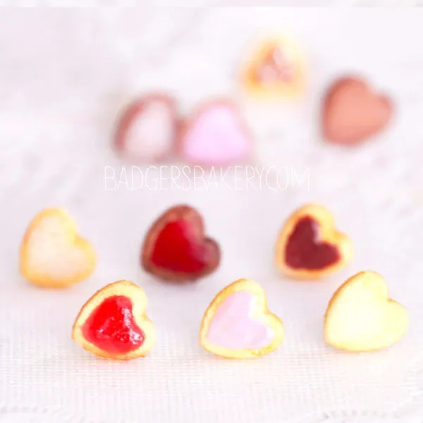 Tiny HEART COOKIE Earrings, Cute Heart Studs, Sweet Jewelry