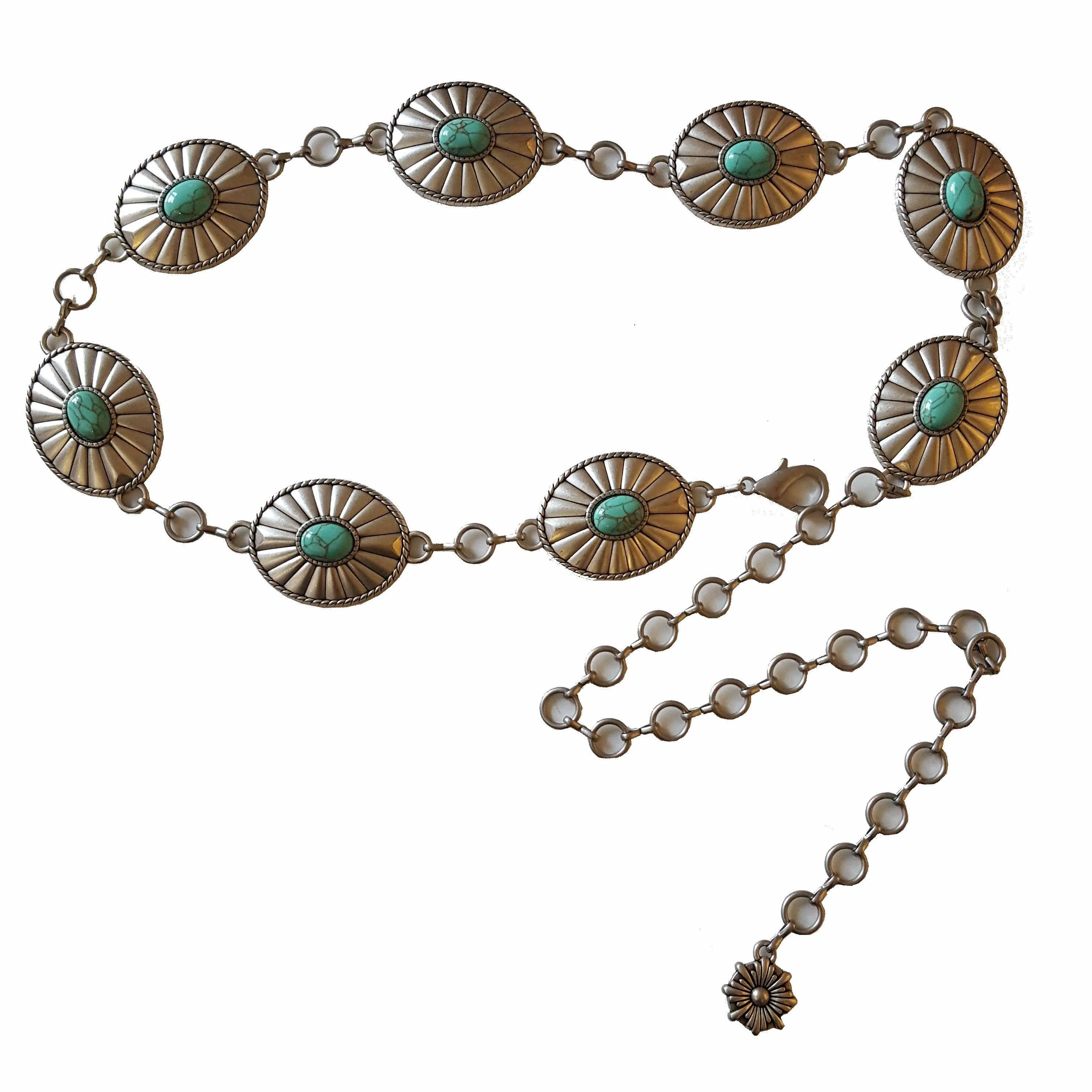 Western Oval Concho Chain belt with stones - Silver