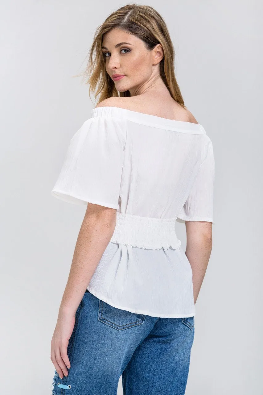 White Crepe Off-The-Shoulder Corset Top